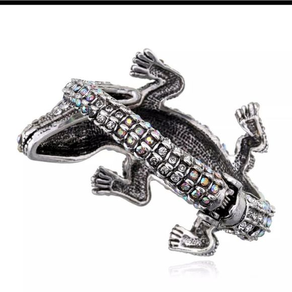 Silver titanium irridescent crystal alligator crocodile goth chic bracelet new - Picture 3 of 5